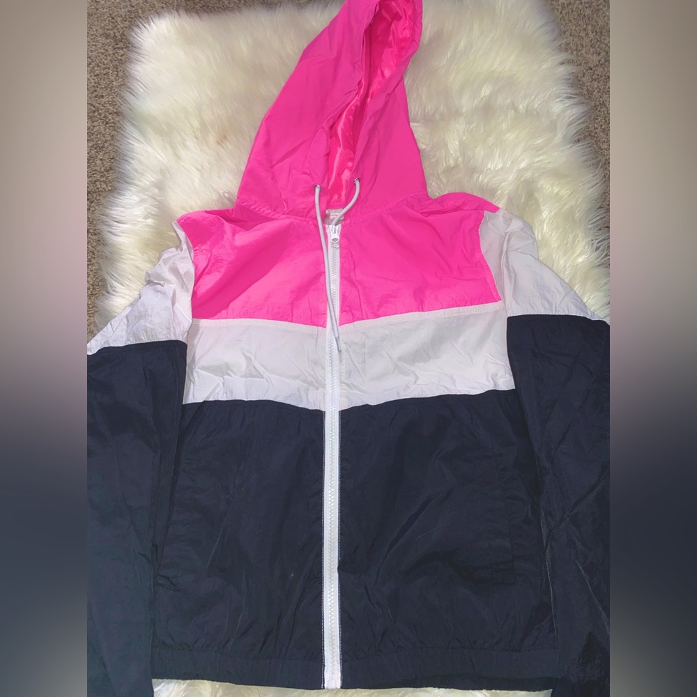 Pink white and red windbreaker